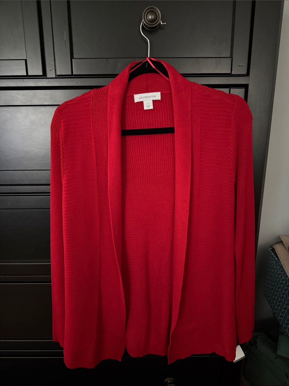 Liz Claiborne Bright Red Open-Front Ribbed Cardigan